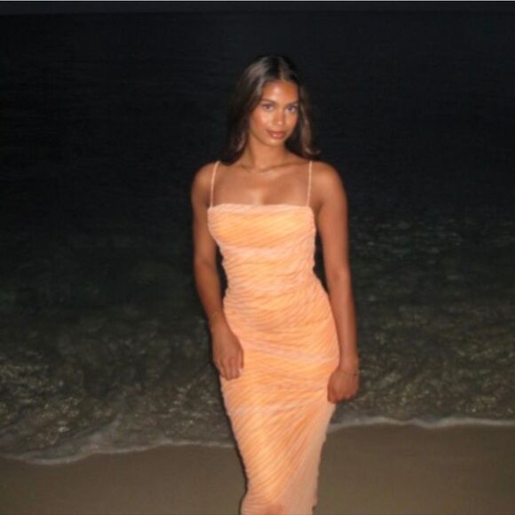 NWT ZARA STRAPLESS FLORALβDRESS Orange - Picture 3 of 16